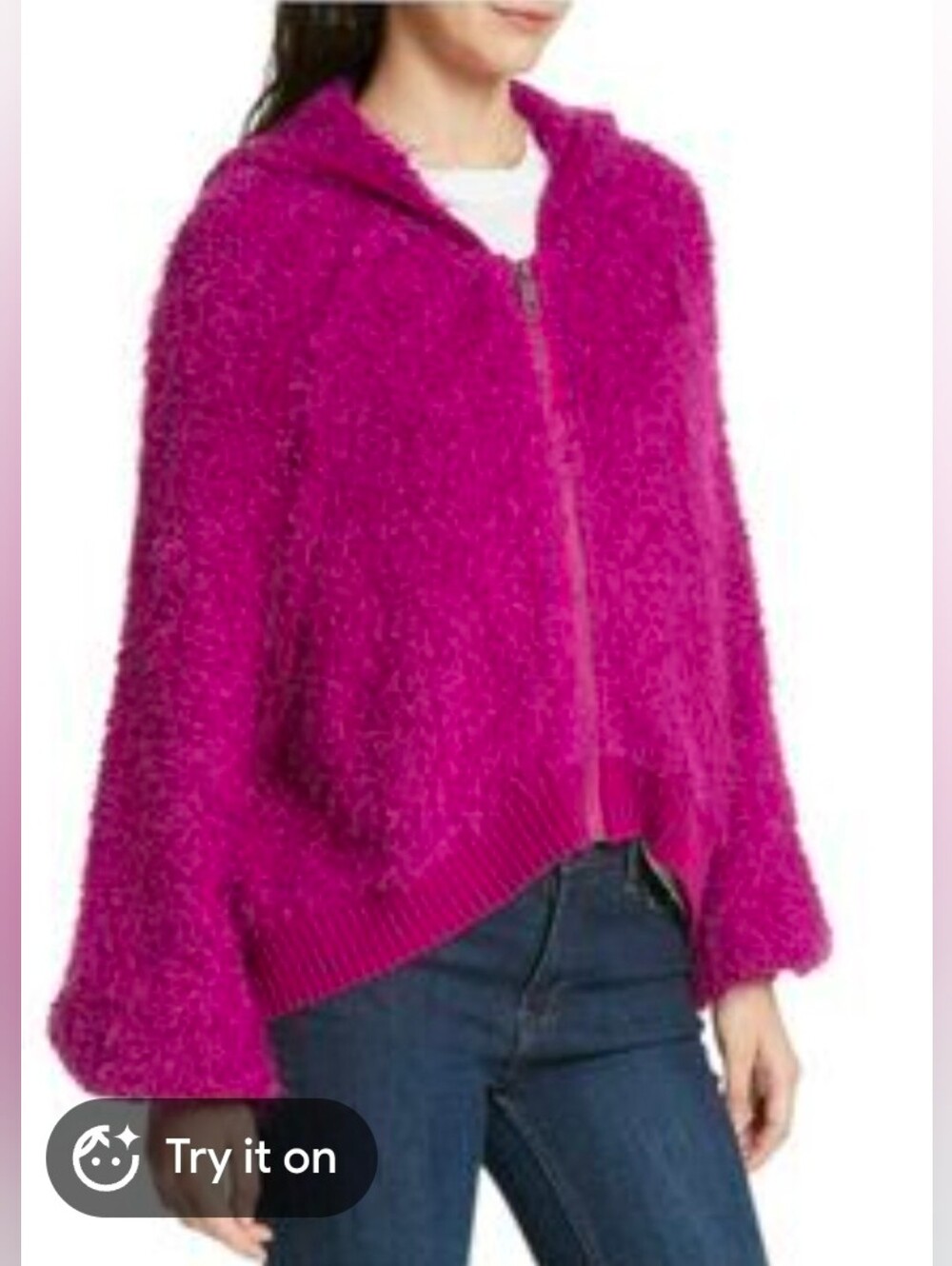 Free People I'm So Happy zip-up sweater Magenta XS Oversized Comfy Cozy